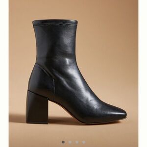 Classic Anthropologie Black Leather Square-Toe Ankle Booties